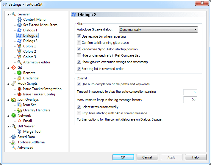 The Settings Dialog, Dialogs Page 2