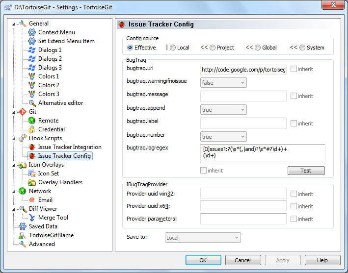 The Settings Dialog, Issue Tracker Config