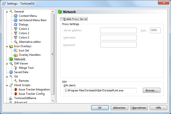 The Settings Dialog, Network Page