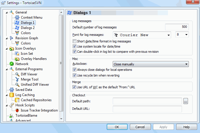The Settings Dialog, Dialogs 1 Page