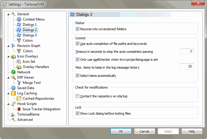 The Settings Dialog, Dialogs 2 Page