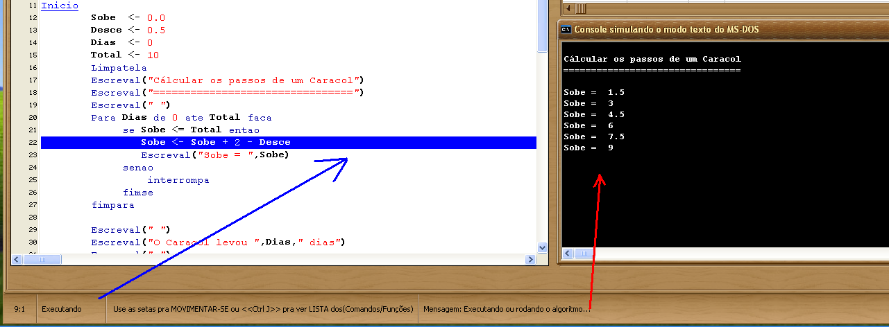 Código desenvolvido no VisualG 3.0