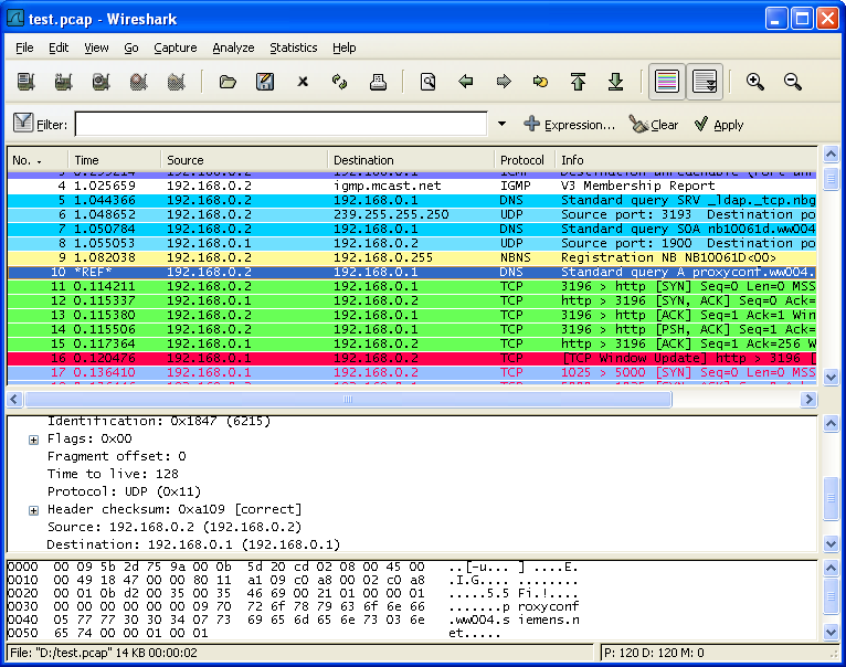 Wireshark showing a time referenced packet