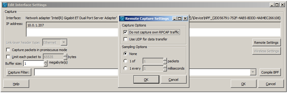 The "Remote Capture Settings" dialog box