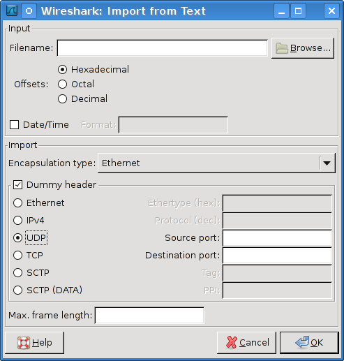 The "Import from Hex Dump" dialog