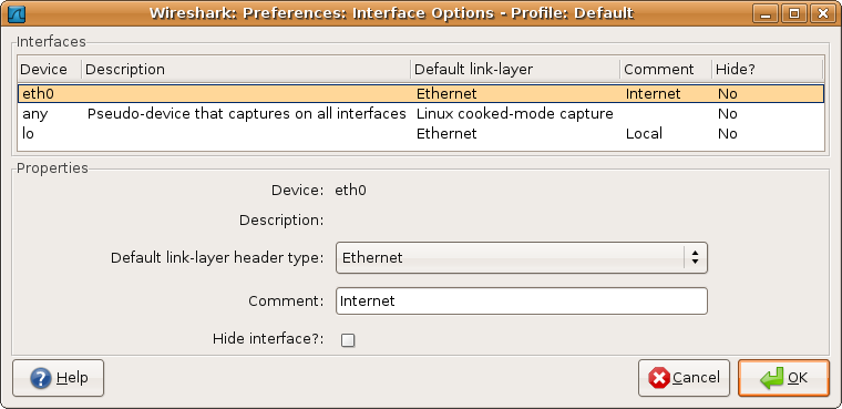 The interface options dialog box