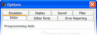 Options window