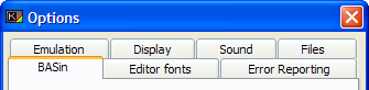 Options window, 'Basin' tab.