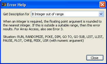 Error Help window