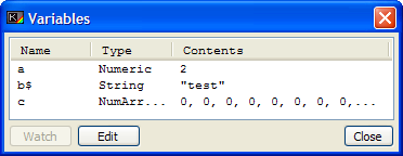 Variables window