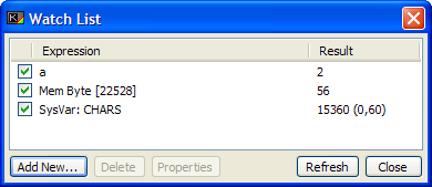 Watch list window