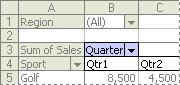Example of a PivotTable column field