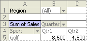 Example of a PivotTable data field