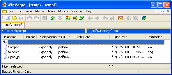 Folder Compare window after browsing to unique and created folders