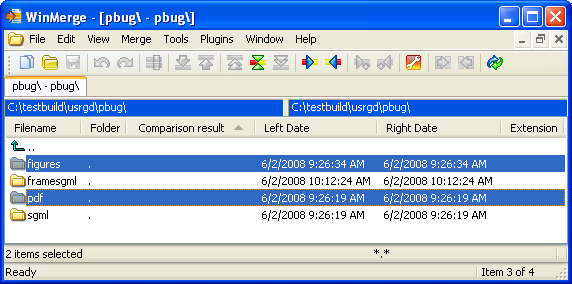 Folder Compare window, two folders selected
