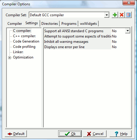 compiler options settings