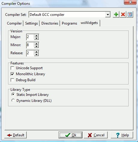 compiler options wxWidgets