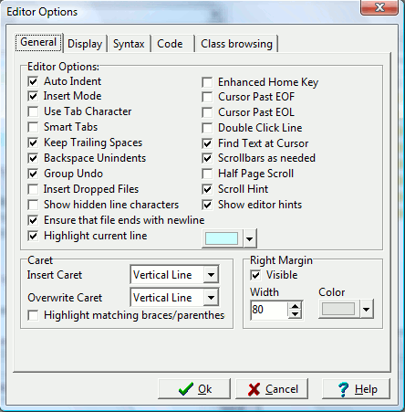 Editor Options- General